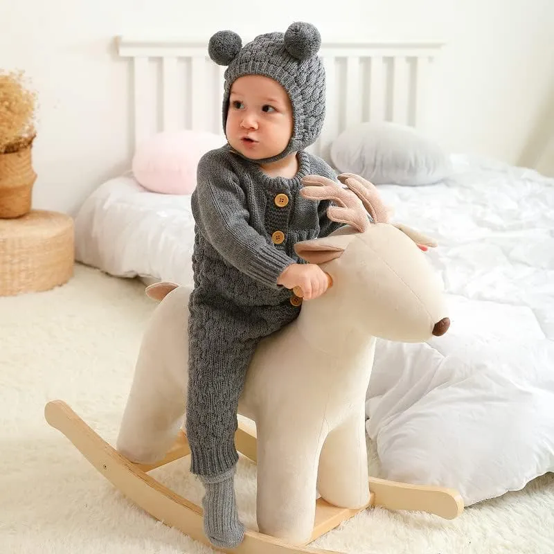 LAWKUL Baby Outfit Cotton Knit Newborn Infant Romper Knitted Longsleeve Sweater Clothes With Warm Hat Set Toddler Boy Girl