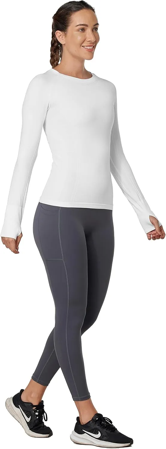 MathCat Seamless Workout Shirts for Women Long Sleeve Yoga Tops Sports Running Shirt Breathable Athletic Top Slim Fit