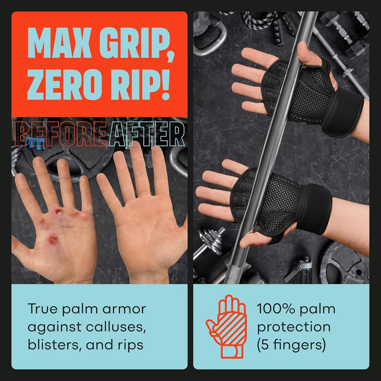 MAVA Open Gym Gloves for Men & Women; Padded Weight Lifting Gloves with Wrist Support for Comfort, Protection; Strong-Grip Fingerless Workout Gloves for Men & Women; Anti-Sweat Gym Accessories