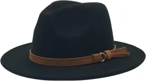 Men & Women Vintage Wide Brim Panama Fedora Hat Warm Flat Top Pork Pie Cowboy Cap for Women Men