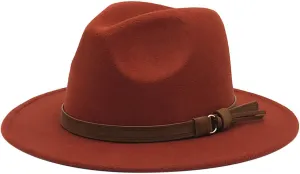 Men & Women Vintage Wide Brim Panama Fedora Hat Warm Flat Top Pork Pie Cowboy Cap for Women Men