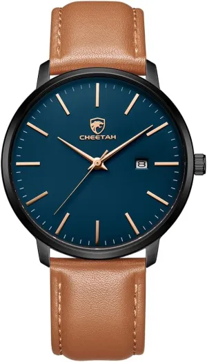 Minimalist Waterproof Quartz Watches for Men with Leather Strap, Auto Date