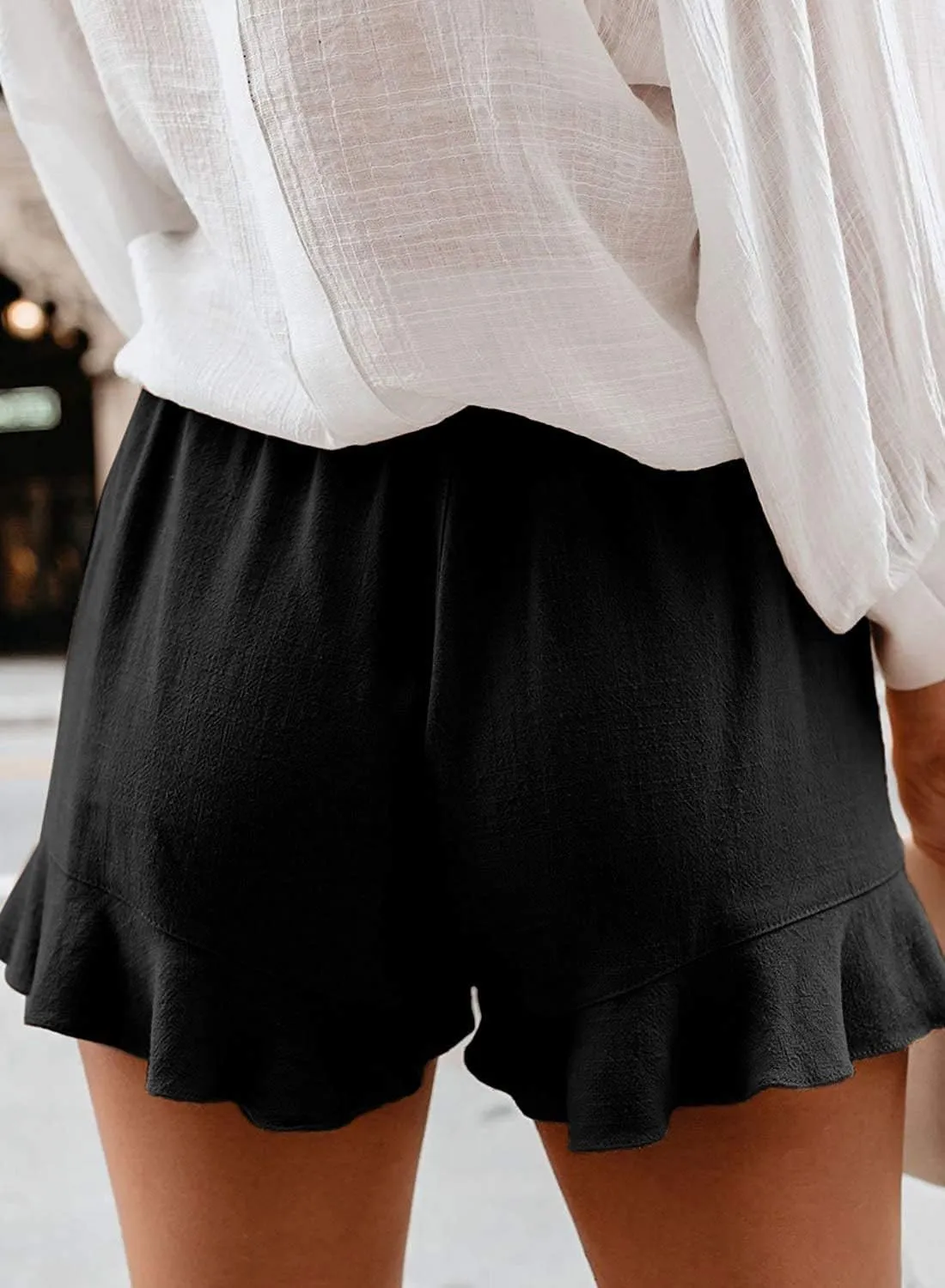 Mosucoirl Women Comfy Drawstring Casual Elastic Waist Pure Color Shorts Summer Beach Lightweight Short Pants with Pockets