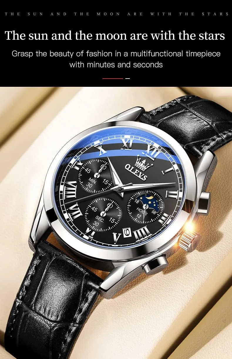 OLEVS Watches Waterproof Leather Watch Quartz Watches with Day Date,Gifts