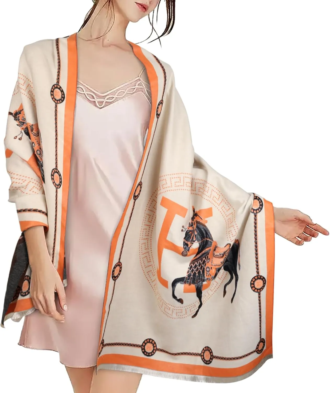 Relang Scarfs for Women Pashmina Silky Shawl Wrap for Evening Dressing Blanket Open Front Poncho Cape