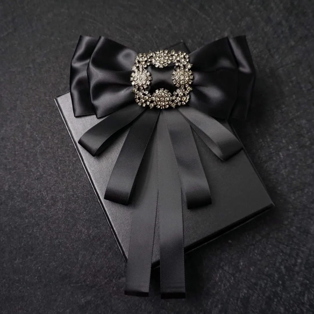 Rhinestore Crystal Dangle Wedding Party Bow Tie Women/Men Ribbon Pre Tied Neck Tie Adustable Brooch Pin Clip
