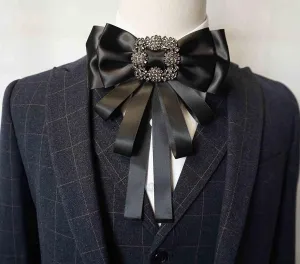 Rhinestore Crystal Dangle Wedding Party Bow Tie Women/Men Ribbon Pre Tied Neck Tie Adustable Brooch Pin Clip