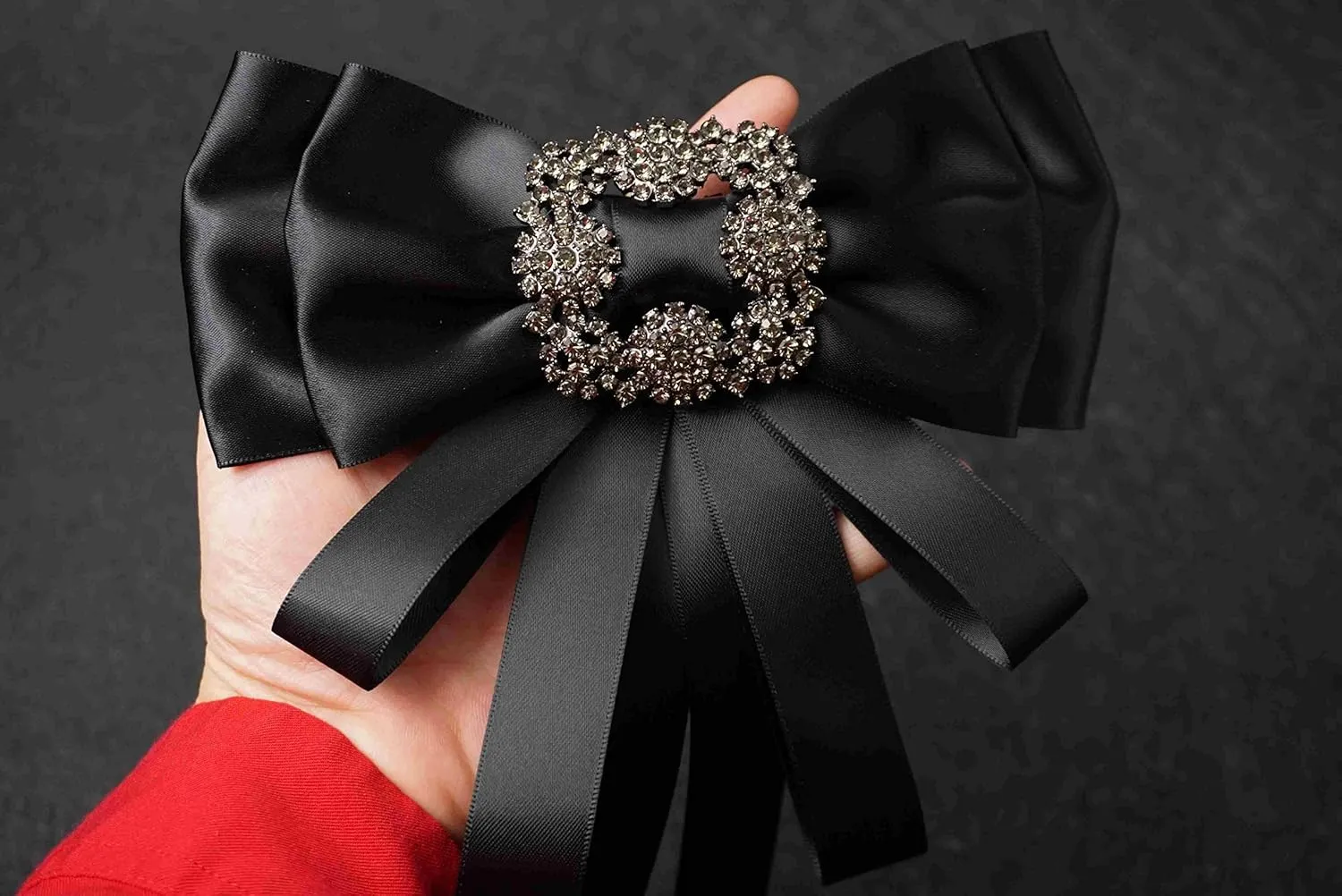 Rhinestore Crystal Dangle Wedding Party Bow Tie Women/Men Ribbon Pre Tied Neck Tie Adustable Brooch Pin Clip