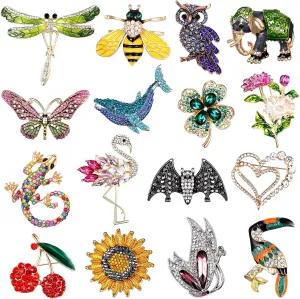 Sasylvia 16 Pcs Women Brooch Set Rhinestone Vintage Animal Insect Plant Pins Brooches Bulk for Women Girls Mother's Day Gifts