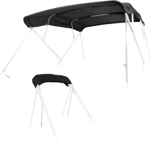 SavvyCraft 4 Bow Bimini Top Replacement Cover 10 Feet Long, Durable Marine Grade Canvas Sun Shade Boat Canopy, Easy Install Zipper Sleeves, 4 Bow 120 inches Long, 91-96 inches Wide, Black Color