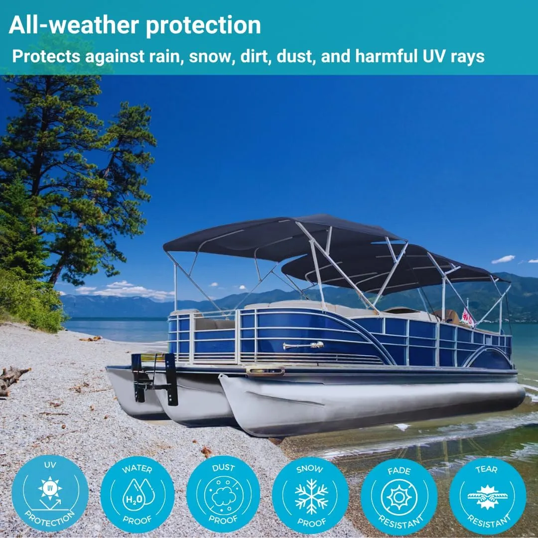 SavvyCraft 4 Bow Bimini Top Replacement Cover 10 Feet Long, Durable Marine Grade Canvas Sun Shade Boat Canopy, Easy Install Zipper Sleeves, 4 Bow 120 inches Long, 91-96 inches Wide, Black Color