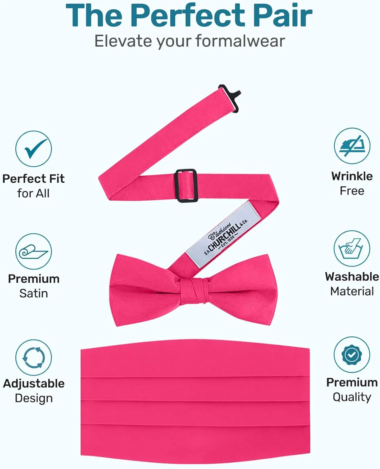 S.H. Churchill & Co. Men's Formal Satin Bowtie and Cummerbund Set