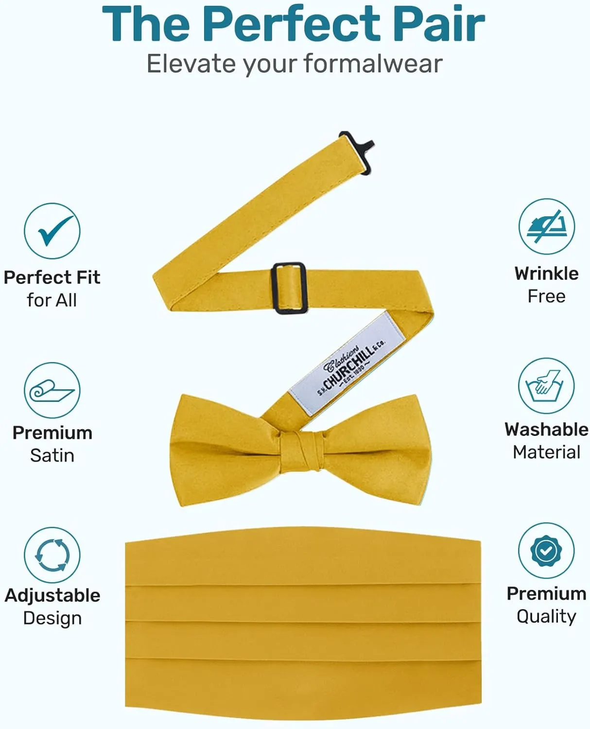 S.H. Churchill & Co. Men's Formal Satin Bowtie and Cummerbund Set