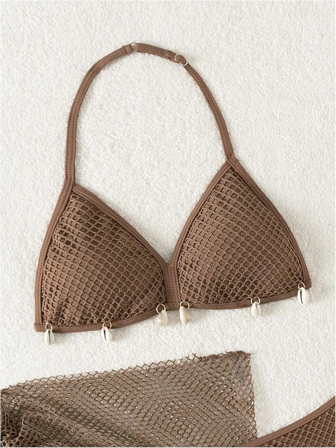 SHENHE Girl's 3 Piece Swimsuit with Fishnet Cover Up Halter Neck Shell Bikini Bathing Suit