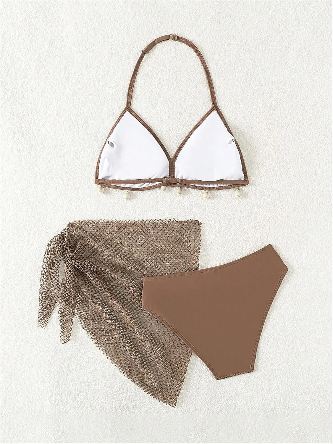 SHENHE Girl's 3 Piece Swimsuit with Fishnet Cover Up Halter Neck Shell Bikini Bathing Suit
