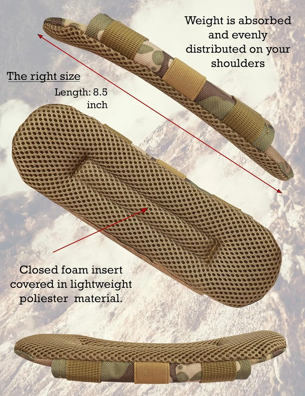 Shoulder Strap Pad for Optimal Weight Distribution, Plate Carrier Shoulder Pads with Velcro, Backpack Strap Pads, Shoulder Strap Cushion for Tactical and Weighted Vests, Body Armor, Waist Belts