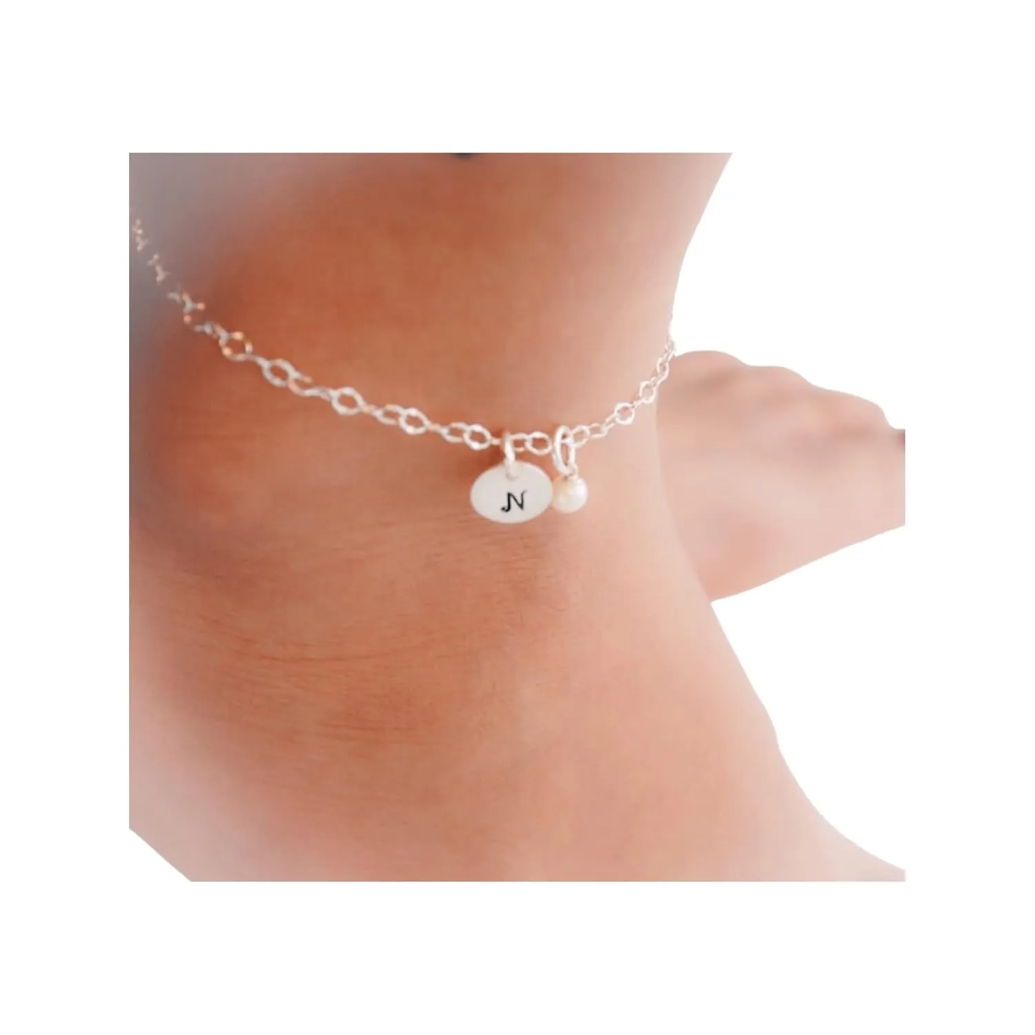 Sterling Silver Personalized Crystal Birthstone and Initial Anklet, Gifts for Her, Mother's Day Gift