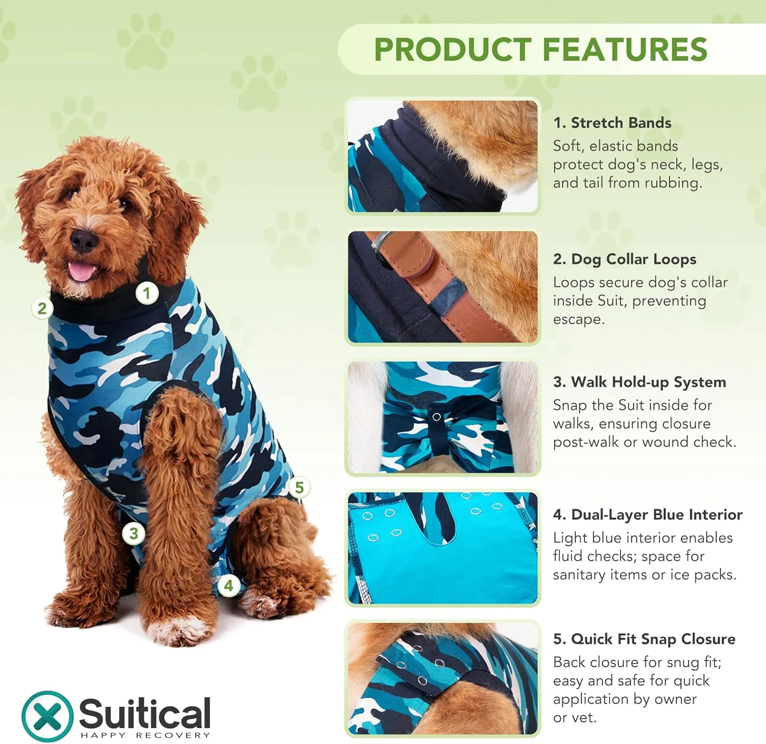 Suitical Recovery Suit for Dogs | Spay and Neutering Dog Surgery Recovery Suit for Male or Female | Soft Fabric for Skin Conditions | 2XL | Neck to Tail 31.5-36.2 | Blue Camouflage