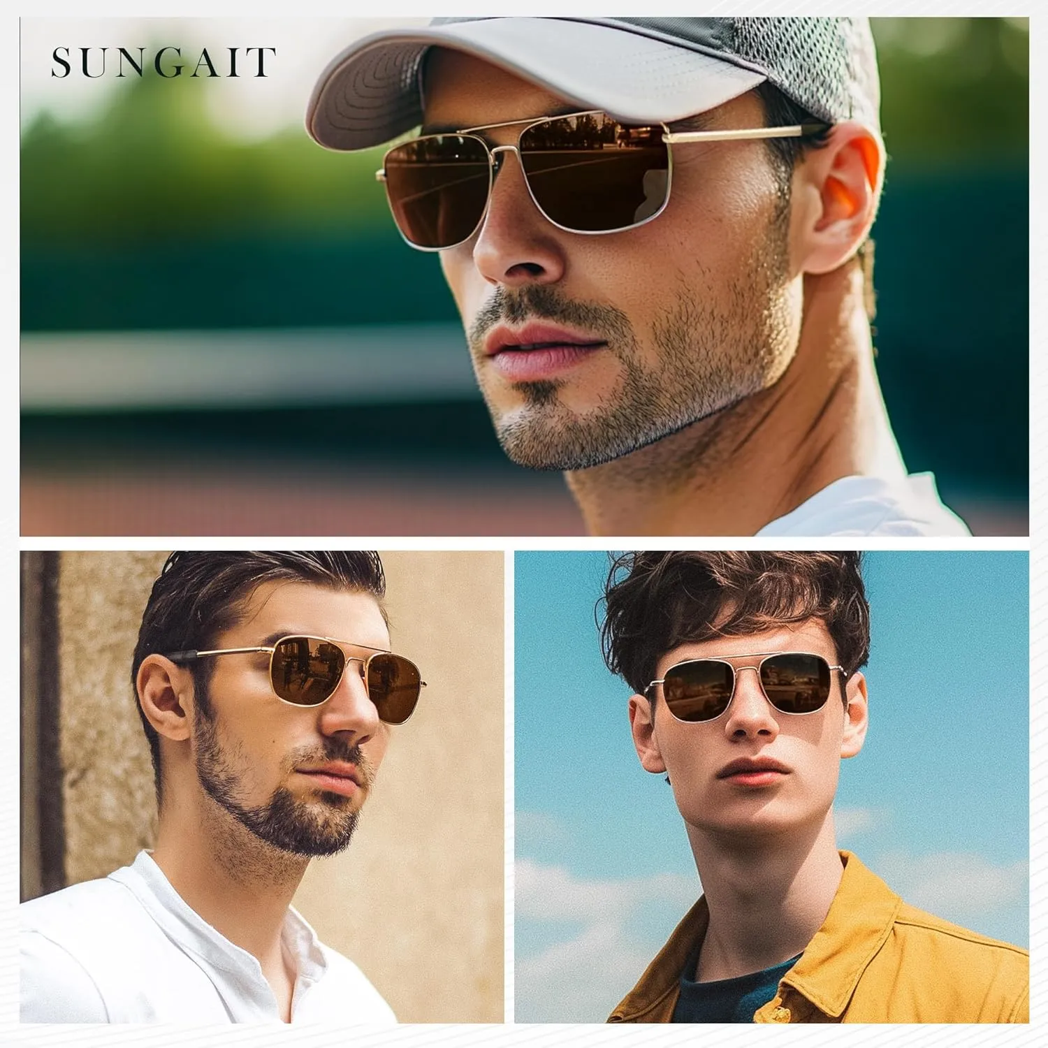 SUNGAIT Men's Military Style Polarized Pilot Aviator Sunglasses Bayonet Temples