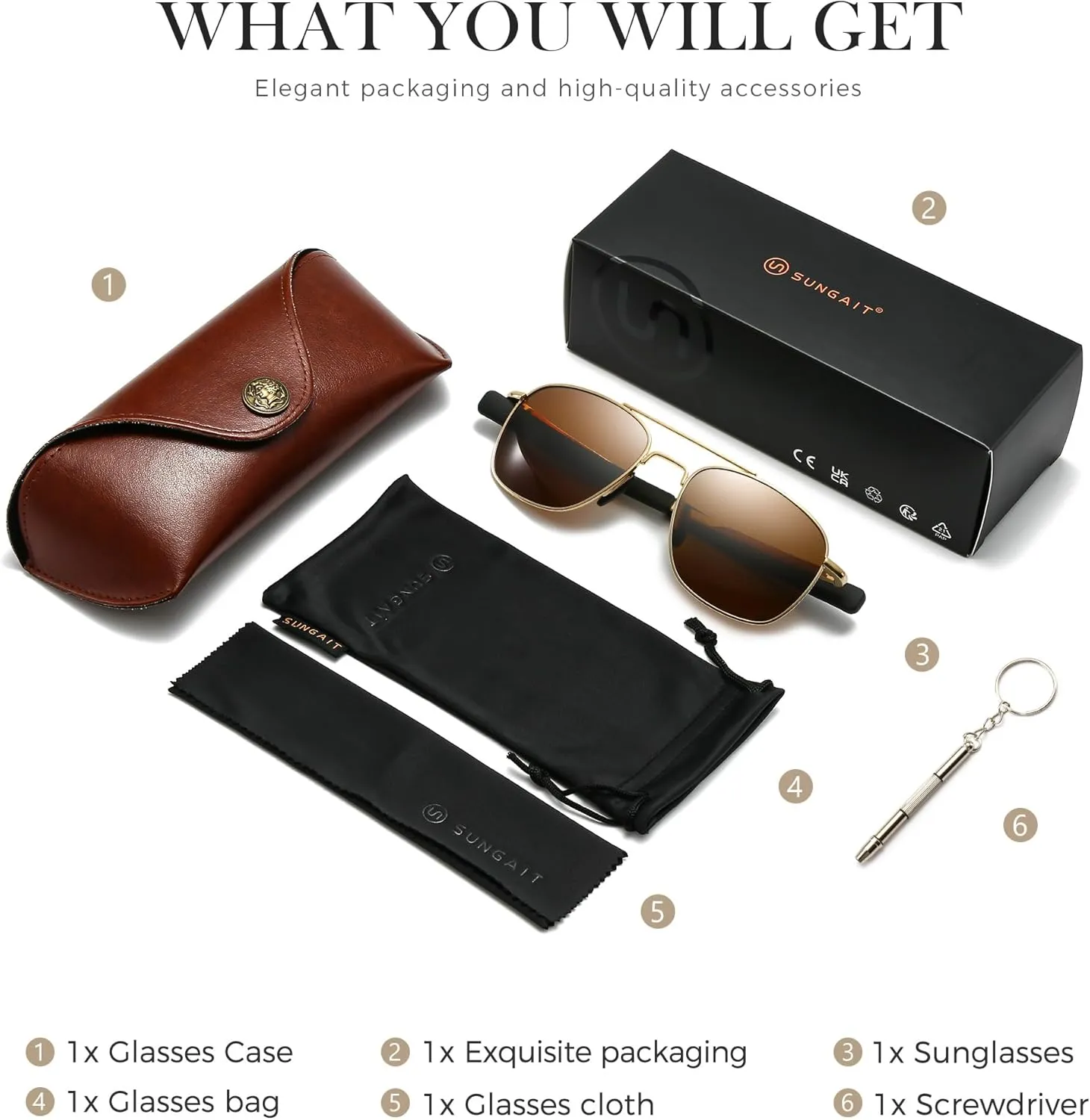 SUNGAIT Men's Military Style Polarized Pilot Aviator Sunglasses Bayonet Temples