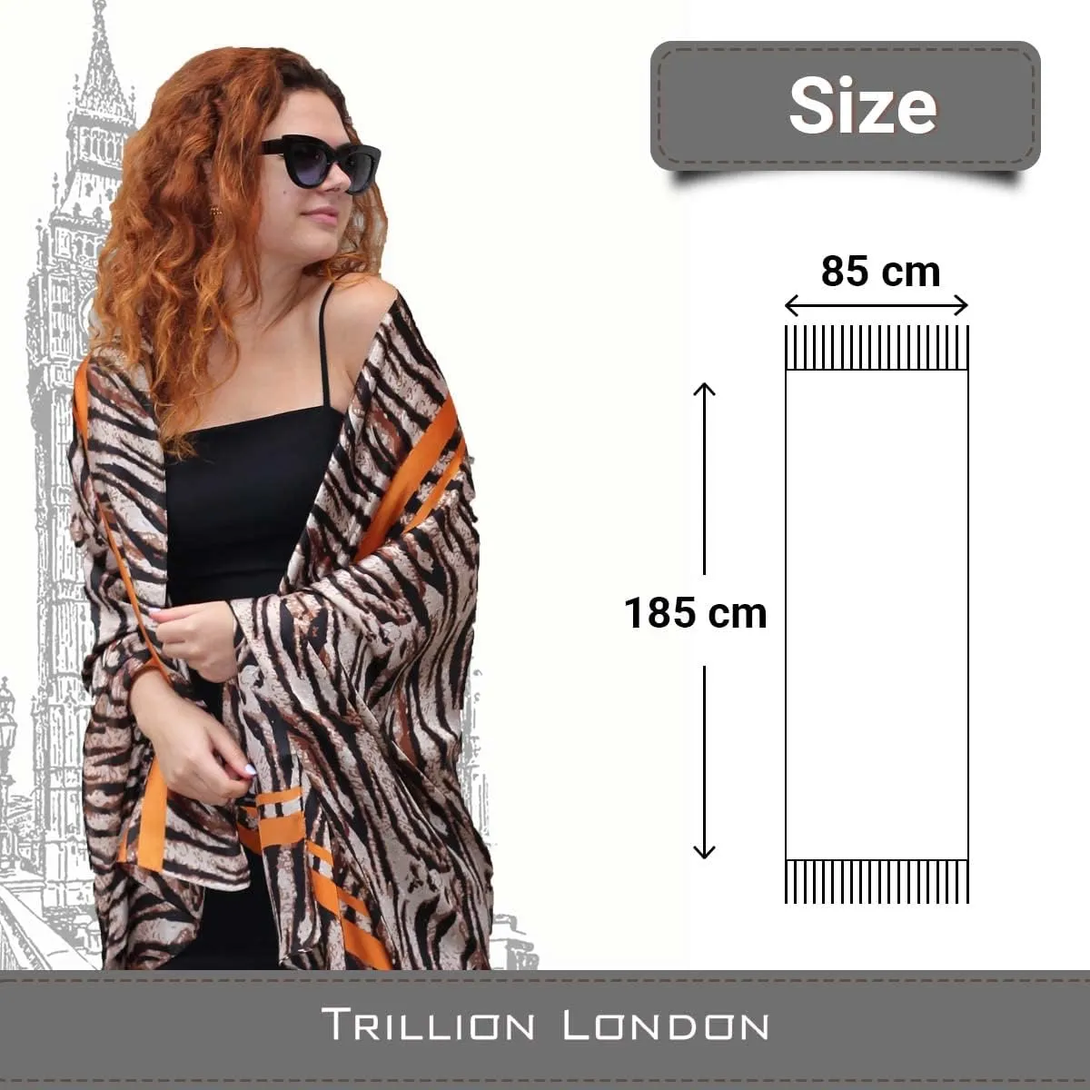 Trillion London Silk Scarf | Long Neck Scarf for Women | Ladies Lightweight Scarves | Shawl Wraps | Suitable for Daily Life