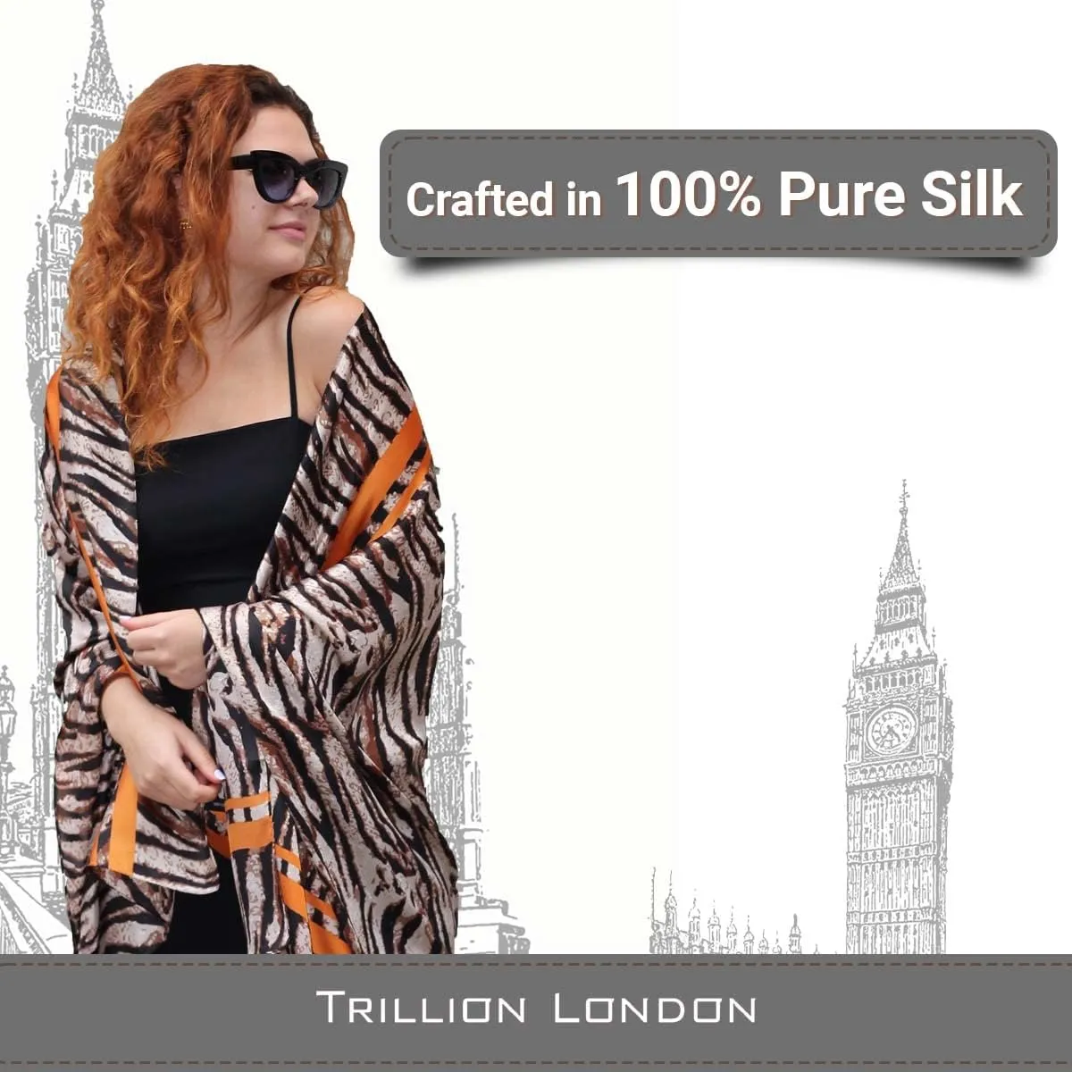 Trillion London Silk Scarf | Long Neck Scarf for Women | Ladies Lightweight Scarves | Shawl Wraps | Suitable for Daily Life