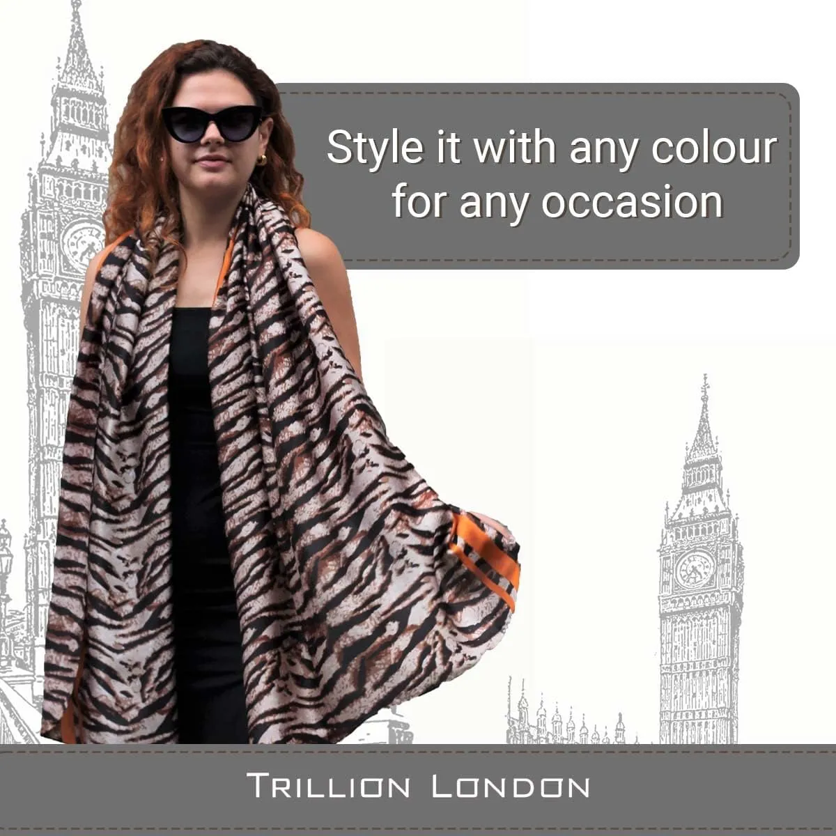 Trillion London Silk Scarf | Long Neck Scarf for Women | Ladies Lightweight Scarves | Shawl Wraps | Suitable for Daily Life