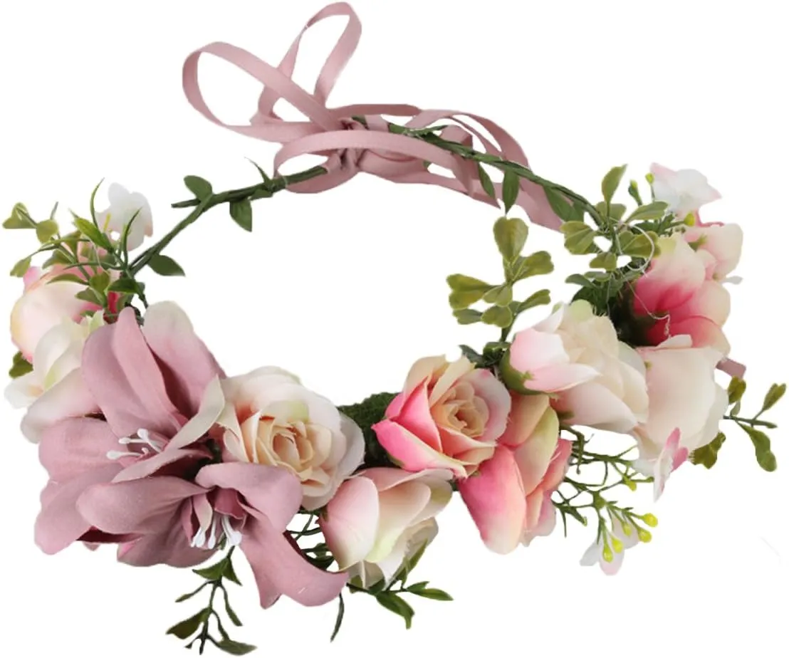 Vivivalue Women Flower Crown Girl Flower Headband Floral Headpiece Halo Wedding Party Photos