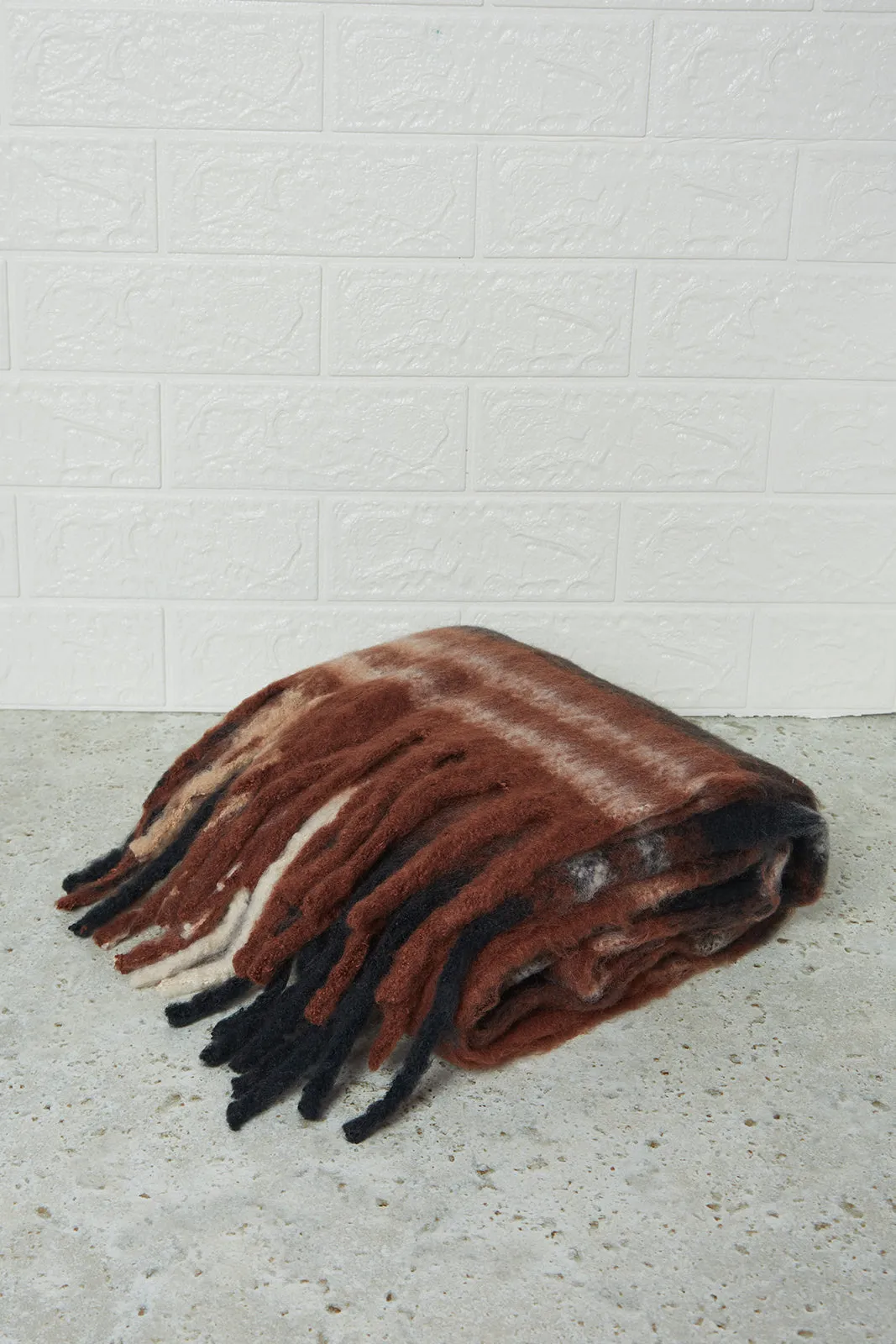 Women Brown Knitted Blanket Scarf