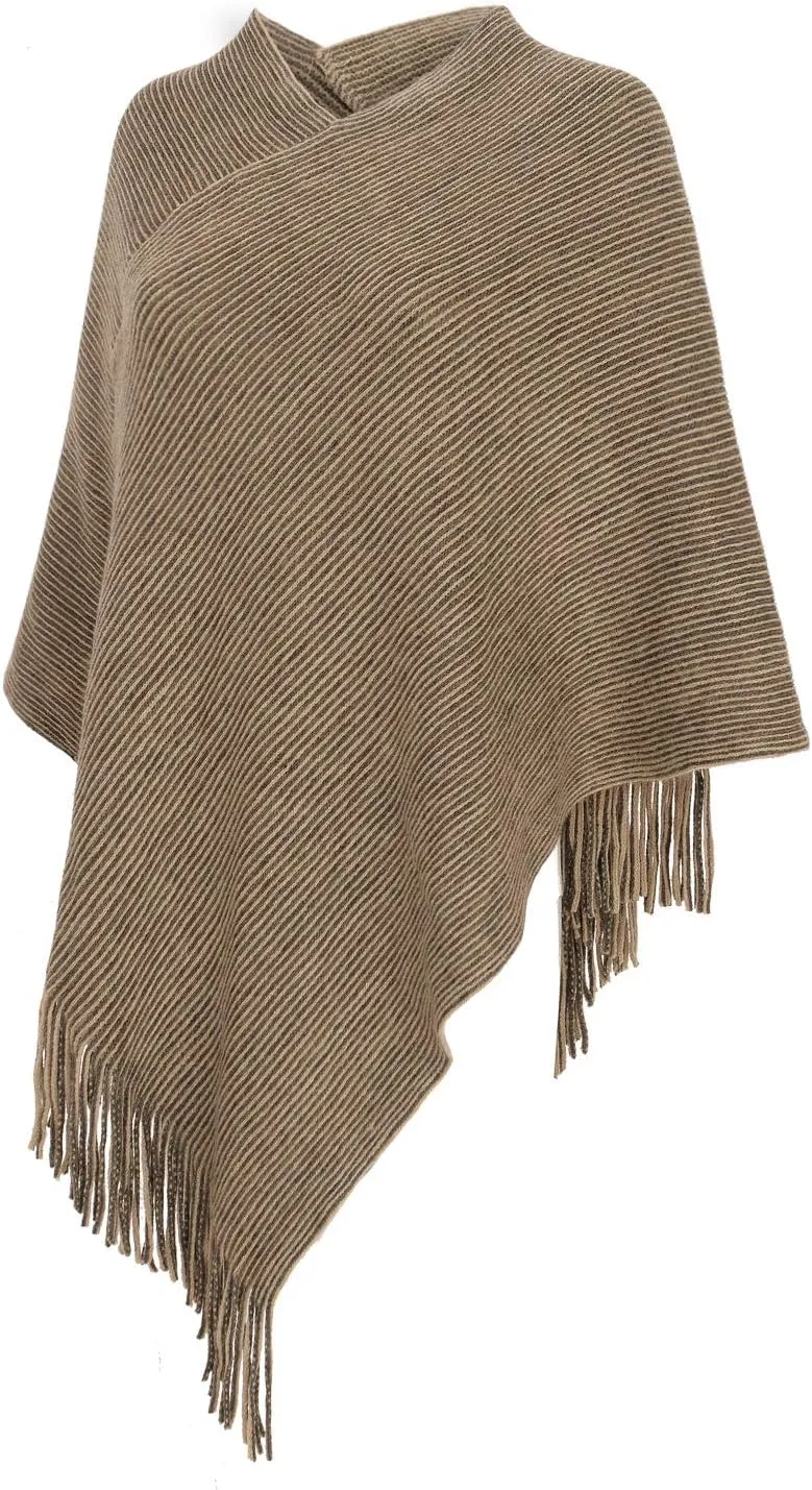 Womens Poncho Sweater V Neck Knitted Pullover Shawls Wraps Capes with Fringes Gifts for Women Mom