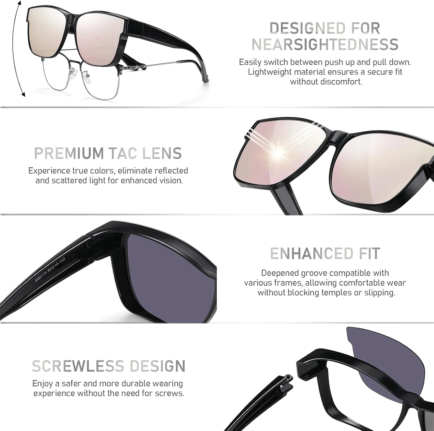 Wzerry Polarized Fit Over Glasses Sunglasses, Wear Over Sunglasses Wrap Around Shades for Men Women UV400 Pretection